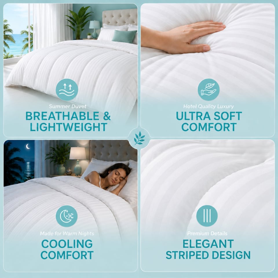 image 1 of Premium 1 Tog Summer Duvet Quilt - Lightweight Striped Microfibre, Breathable & Hypoallergenic