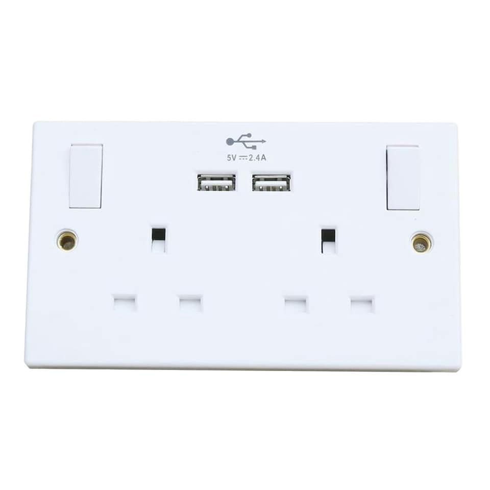 Dencon Switched Socket 2-gang + 2 Usb Ports 13a - Multi Colour - One Size