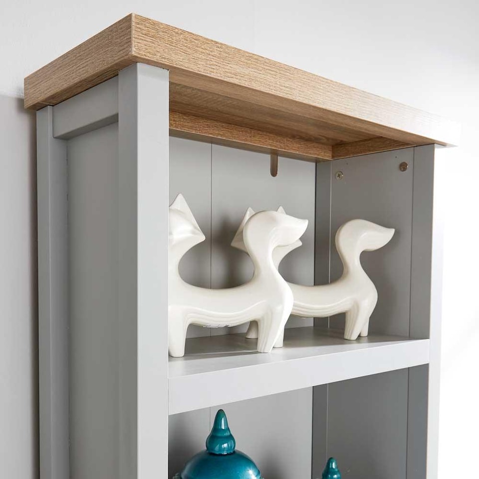 image 1 of Grey Oak Tall Bookcase Display Unit 5 Bookshelves DVD Storage Two Tone