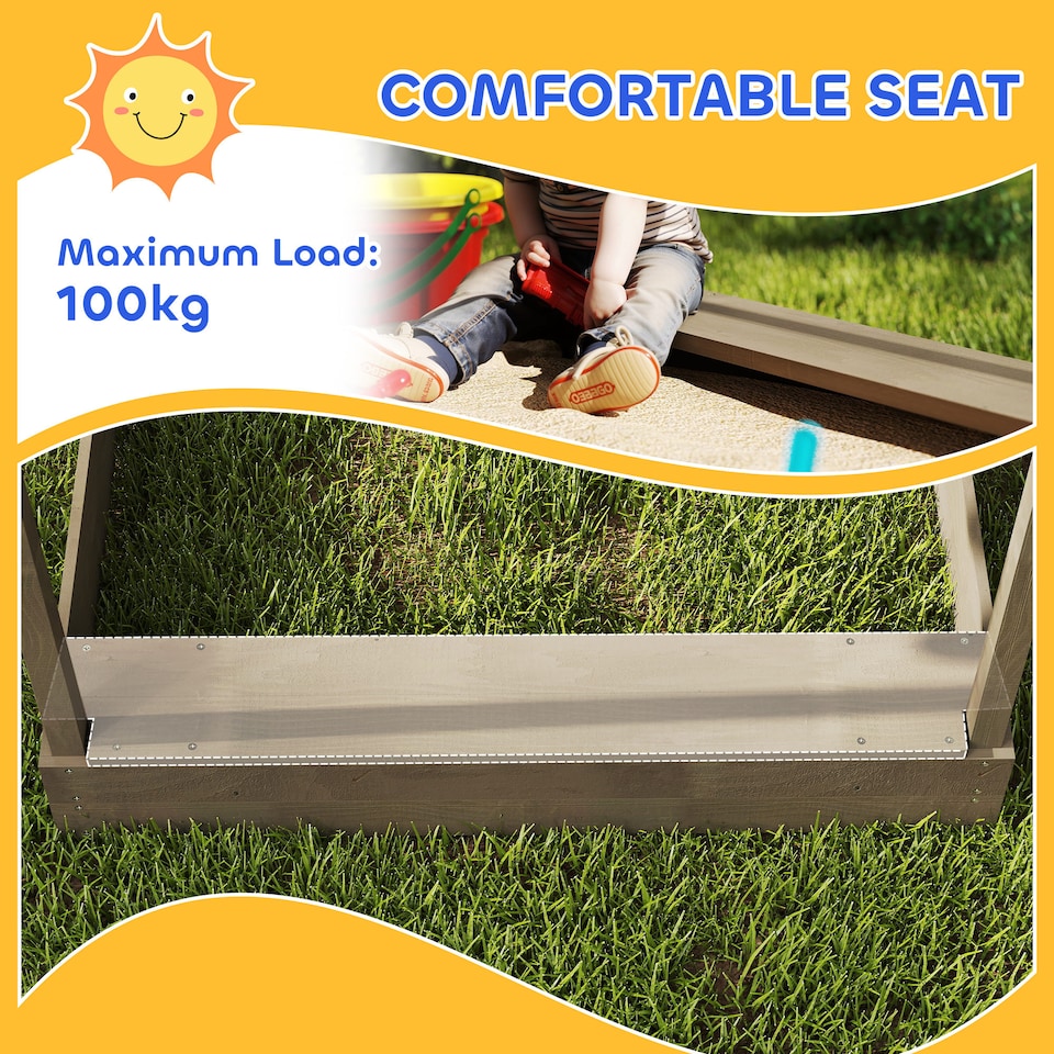 image 1 of Outsunny Sand Pit with Canopy, Blackboard, Toys, Sink, Seats, Flags for Kids | Grey | Grey