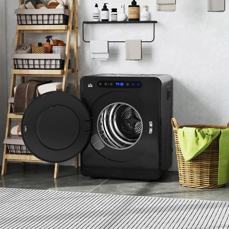 image 1 of HOMCOM 4kg Vented Tumble Dryer, 1000W Compact Freestanding Front Tumble Dryer with Stainless Steel Tub, Timer, 6 Heat Settings, Small Portable Clothes Drying Machine, Black