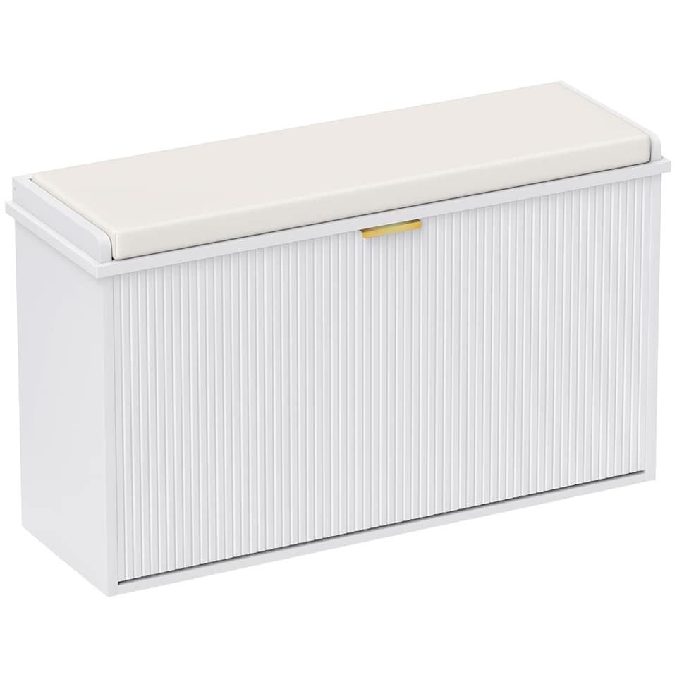 image 1 of HOMCOM Shoe Bench with Padded Seat Cushion and Flip-Drawer, Shoe Cabinet Holds up to 120kg for Hallway, Entryway and Porch, 80x26x47.5cm, White | White | White