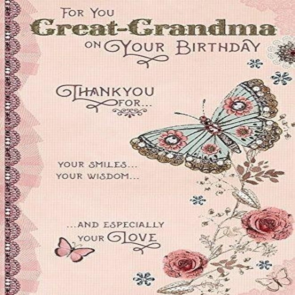 image 1 of Great Grandma Birthday - Beautiful Butterfly Flowers Thank You Card