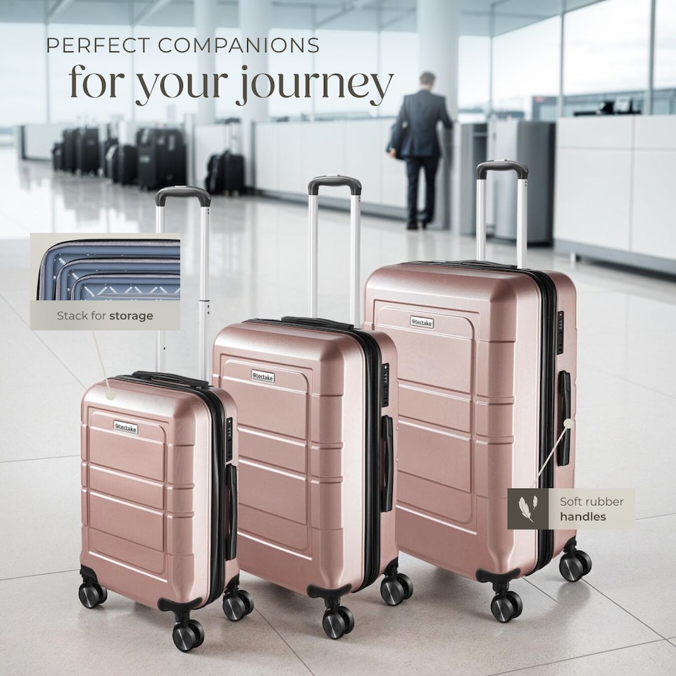 image 1 of Suitcase Luggage Set - L, M and S sizes, ABS plastic, swivel wheels, combination lock | Gold | rose gold | 1