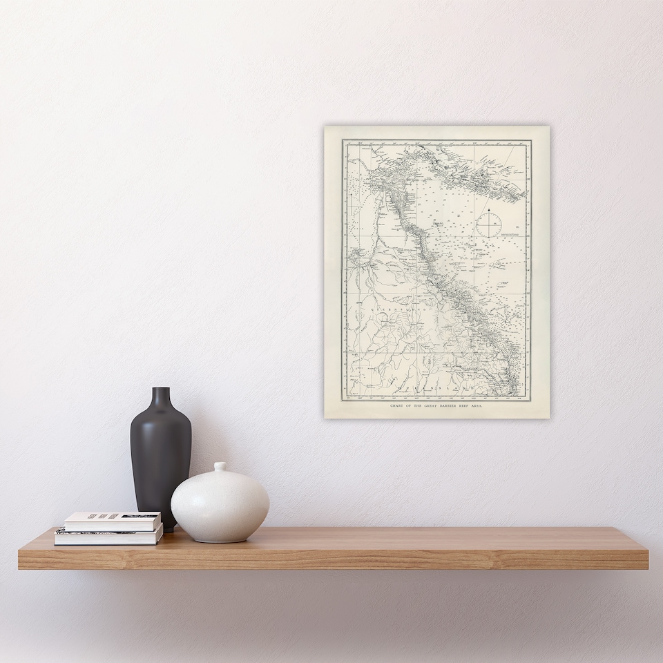 image 1 of Great Barrier Reef Area Chart Map Kent Wall Art Poster Print 12X16"