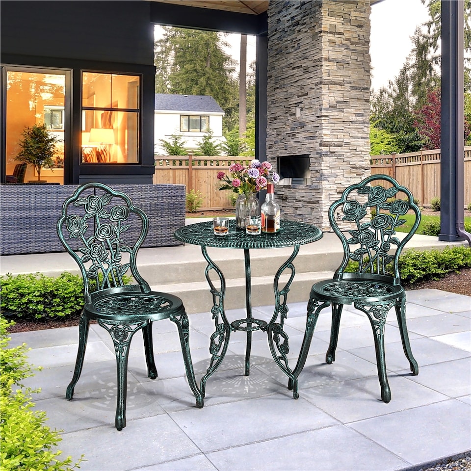 image 1 of Yaheetech 3 Piece Patio Bistro Table Set with Umbrella Hole-Green | Green | Green | 1