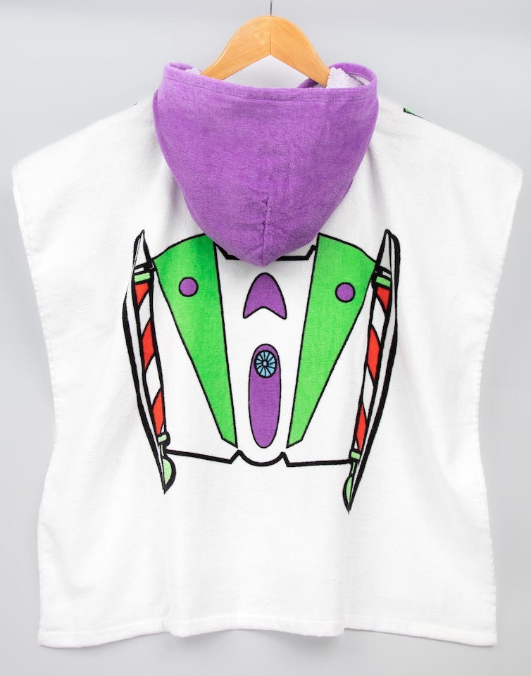 image 1 of Disney Pixar Toy Story Buzz Lightyear Towel Poncho For Kids | Boys Girls Space Ranger Character Bath Swimwear Beach Towel With Purple Hood One Size