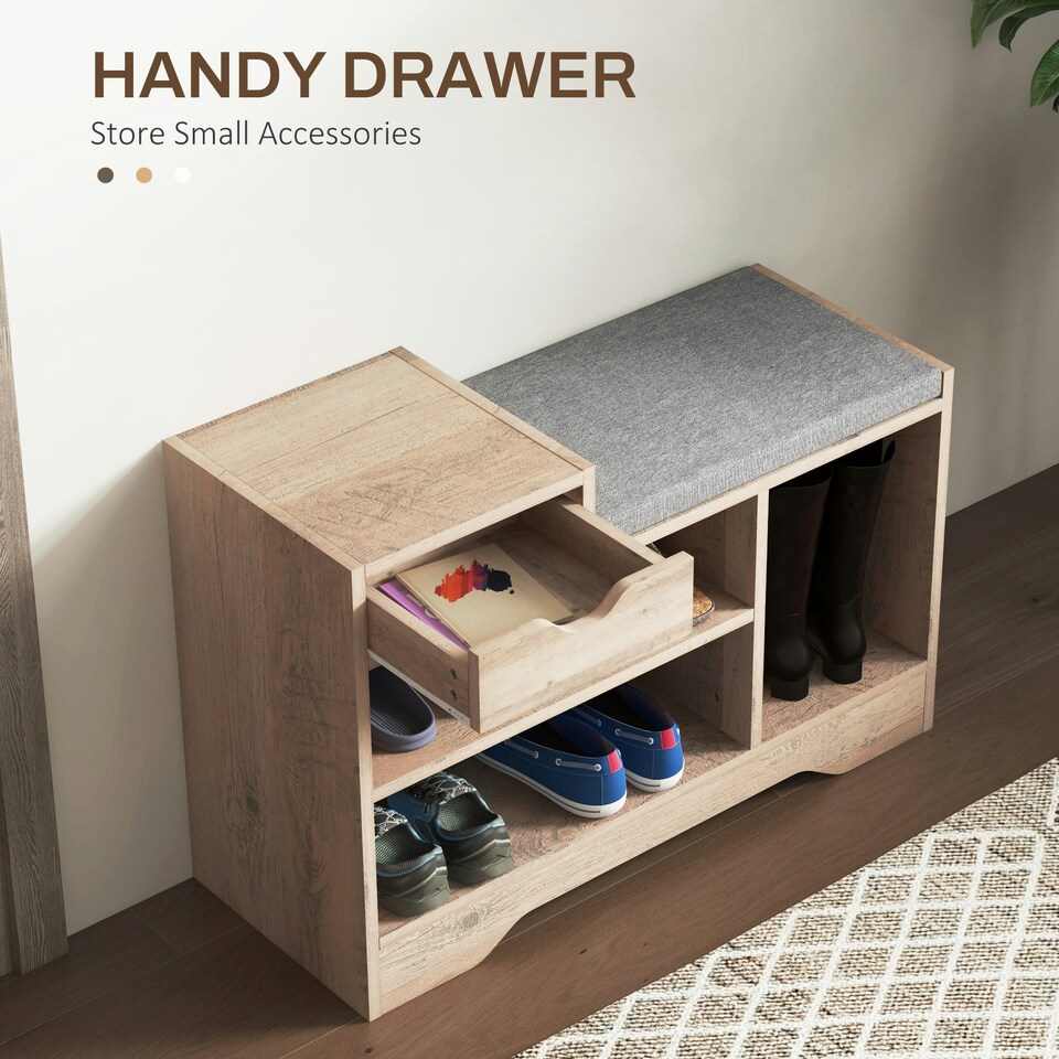 image 1 of HOMCOM Upholstered Entryway Shoe Bench with Storage Drawer Distressed Grey