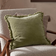Yard Bertie Cotton Velvet Cushion | Green | Sage | 45 x 45cm | 1