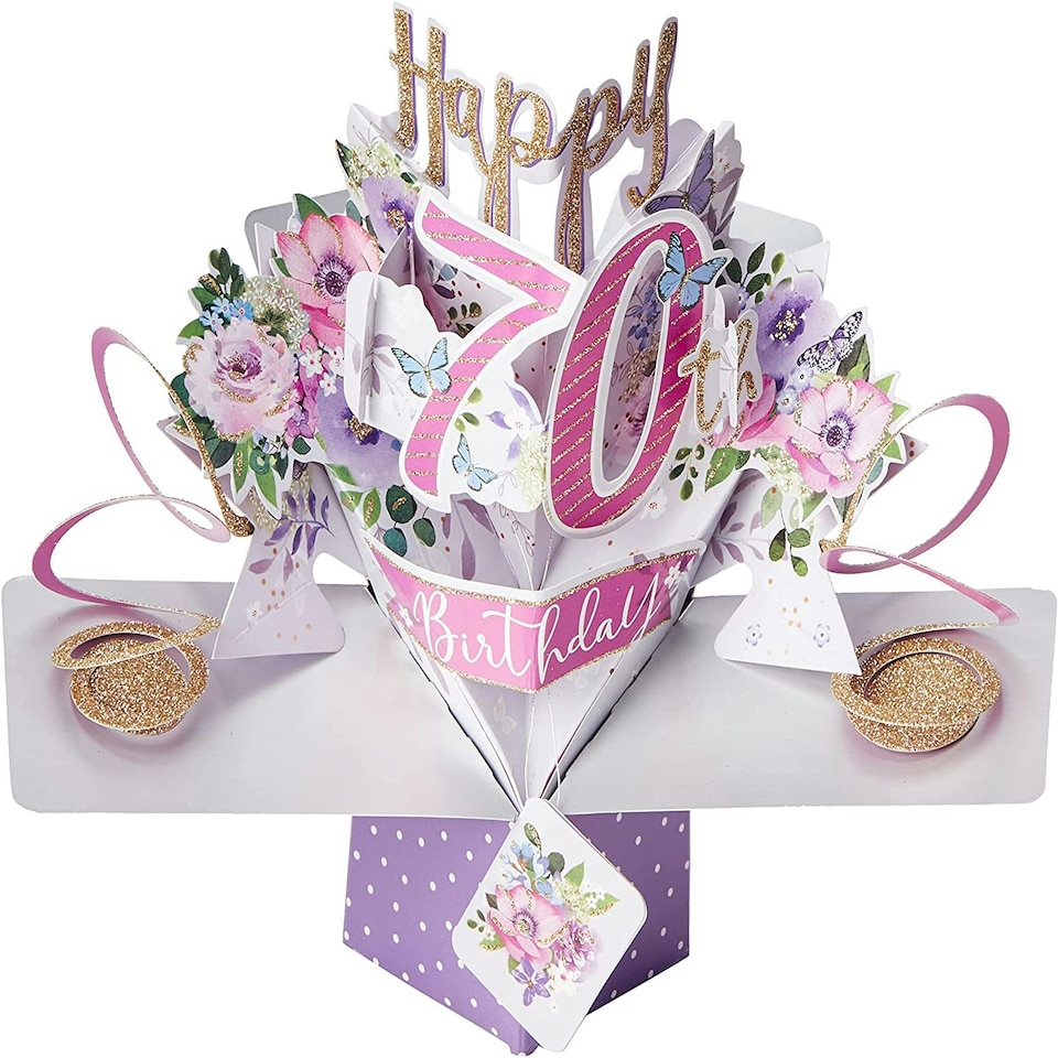 image 1 of Pop Up 70th Birthday Flowers Greeting Card
