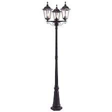 Burford 3 Light Outdoor Floor Lamp Matt Black Paint, Glass IP44, E27