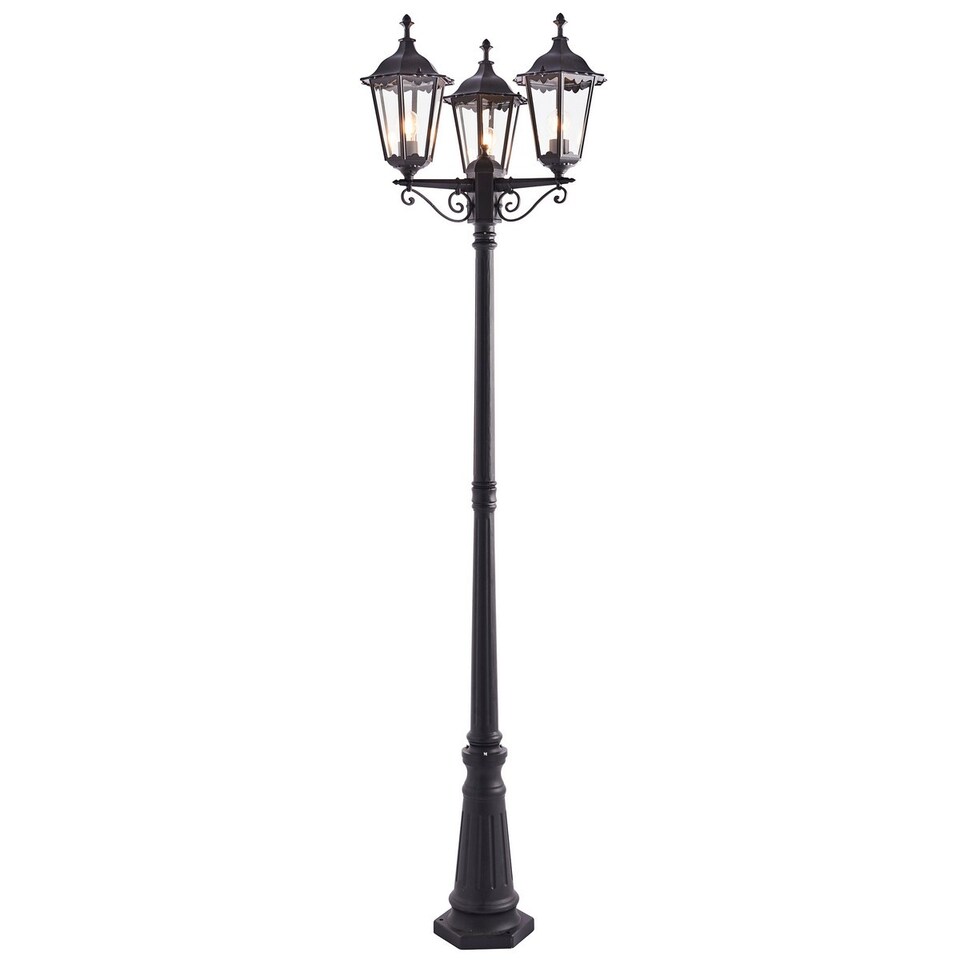 Burford 3 Light Outdoor Floor Lamp Matt Black Paint, Glass IP44, E27