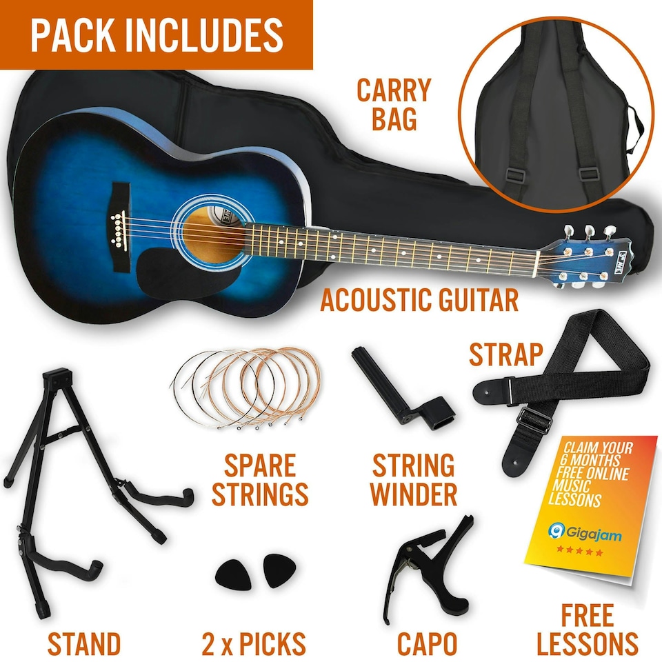 image 1 of 3rd Avenue Full Size Acoustic Guitar Premium Pack Orange