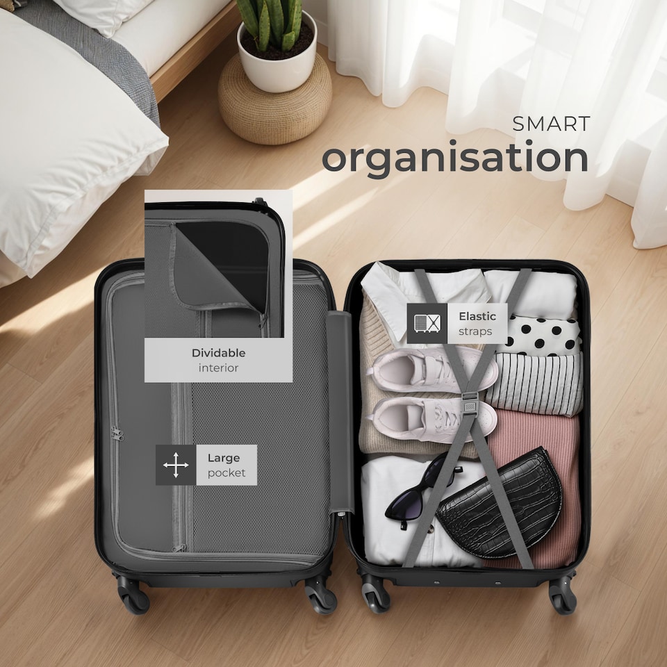 image 1 of Suitcase Set - 3 hard-shell suitcases with telescopic handle, swivel wheels | Black | black | 1