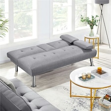 Yaheetech Fabric Upholstered Convertible Futon Sofa Bed for Small Spaces