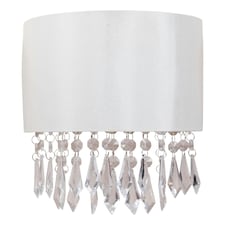 First Choice Lighting Jewelled Ivory Fabric Wall Light With Clear Beaded Crystal Style Strings White | Clear