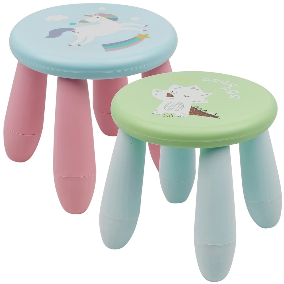 image 1 of Stool Seat 2x21cm Kids Child Colourful Plastic Chair Nursery Indoor | Multi | Multicoloured | 1 of each