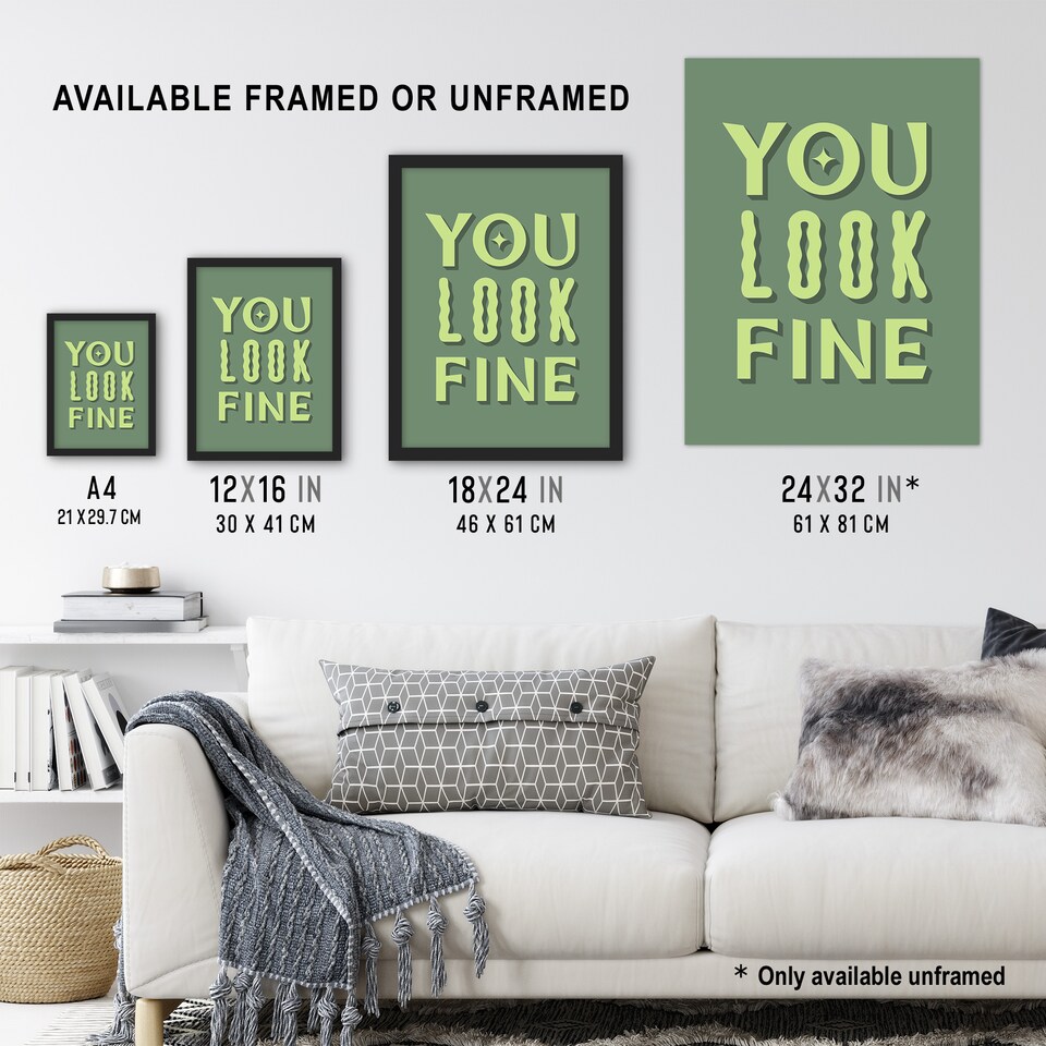 image 1 of You Look Fine Sage Green Simple Cheeky XL Wall Art Print 24X32 In