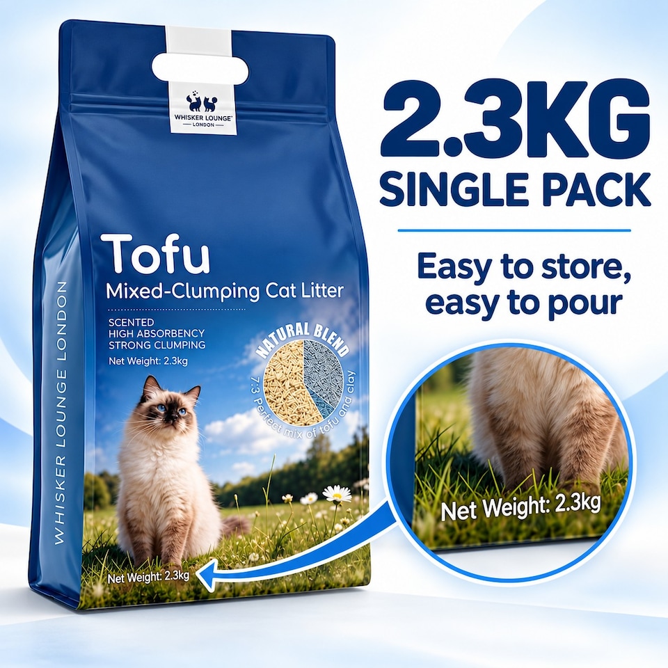 image 1 of Whisker Lounge London Tofu Clumping Cat Litter – Bentonite Blend 2.3kg
