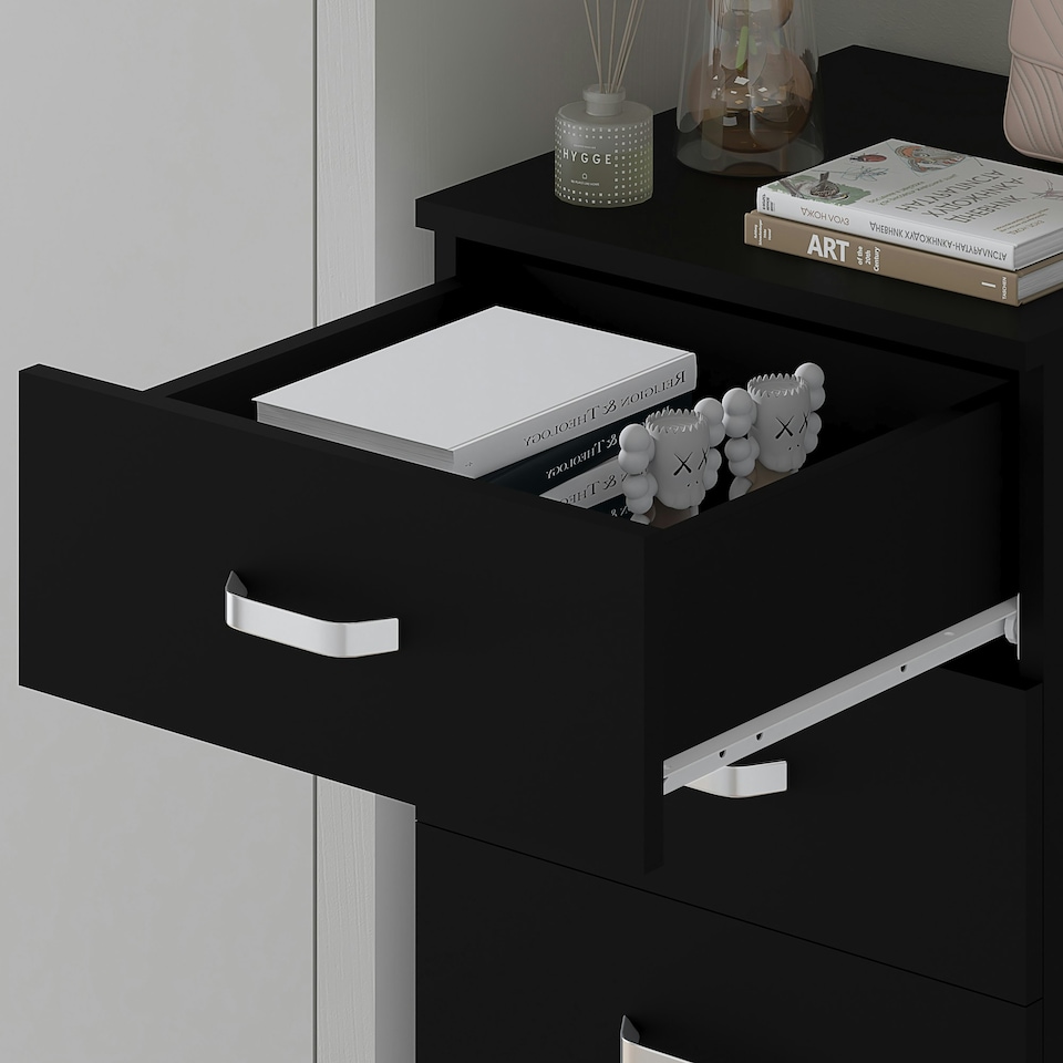 image 1 of FWStyle Tunis 5 Drawer Tallboy Slim Chest Of Drawers - Matt Black