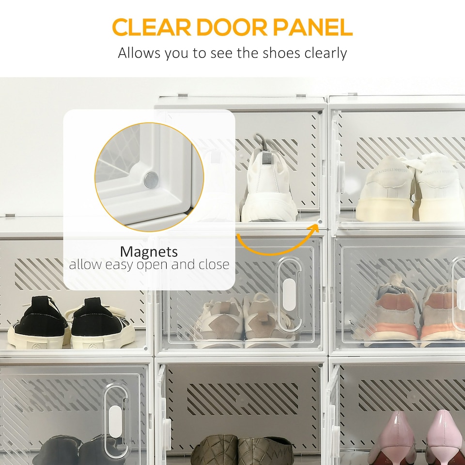 image 1 of HOMCOM 18PCS Stackable Clear Plastic Shoe Storage Box for UK/EU Size 8.5/43