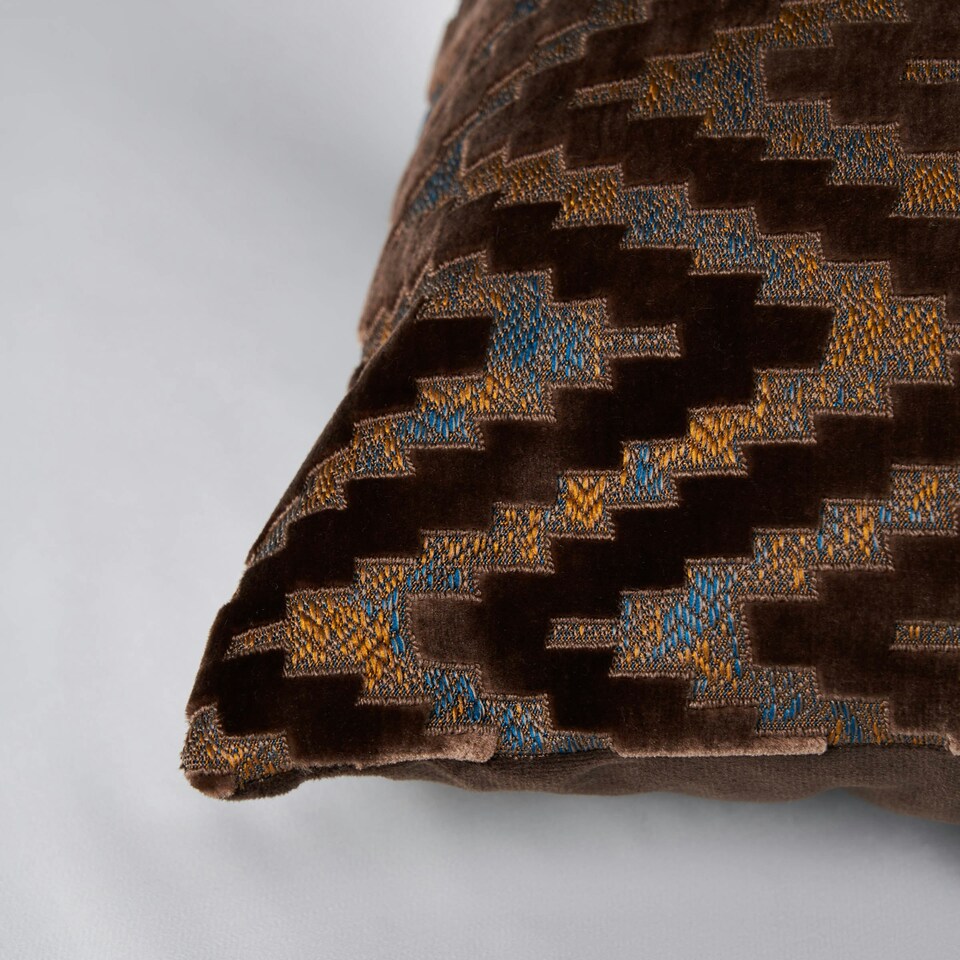 image 1 of BHS Cut Velvet Cushion, Beige Brown | Latte