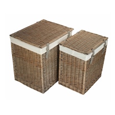 Set of 2 Boutique Antique Wash Storage Laundry Wicker Basket | Brown | Brown