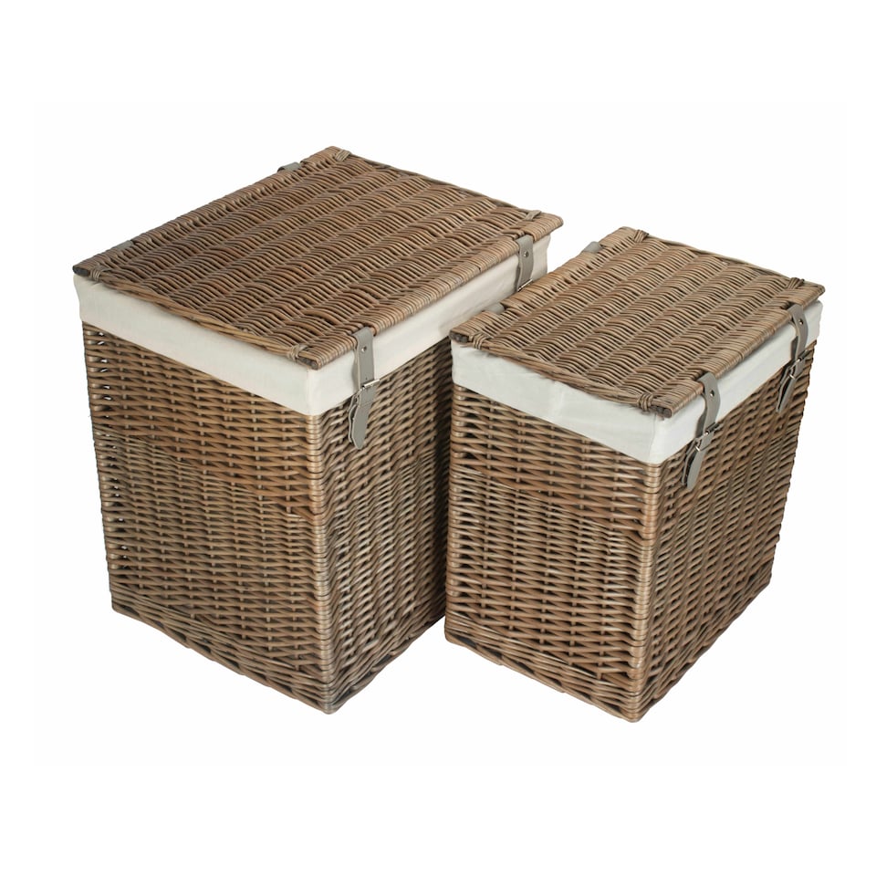 image 1 of Set of 2 Boutique Antique Wash Storage Laundry Wicker Basket | Brown | Brown