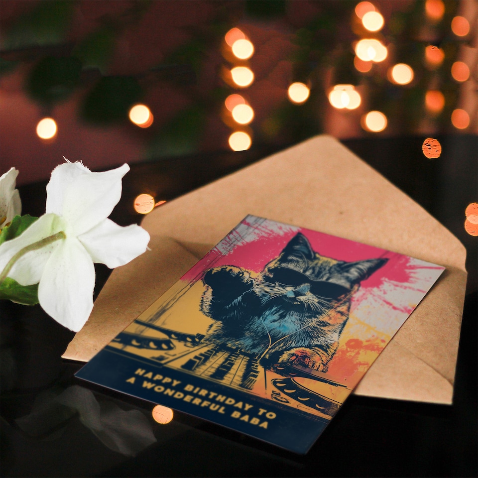 image 1 of Happy Birthday Baba DJ Cat Lover Vinyl Records Music Neutral Card