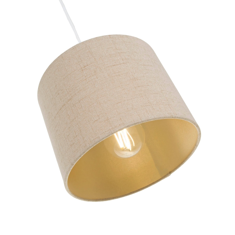 image 1 of Modern Taupe Linen Fabric Small 8 Inch Drum Lamp Shade with Matching Satin Lining | Cream