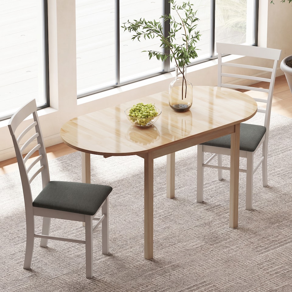 image 1 of HOMCOM Foldable Dining Table, Solid Wood Drop Leaf Table, Natural