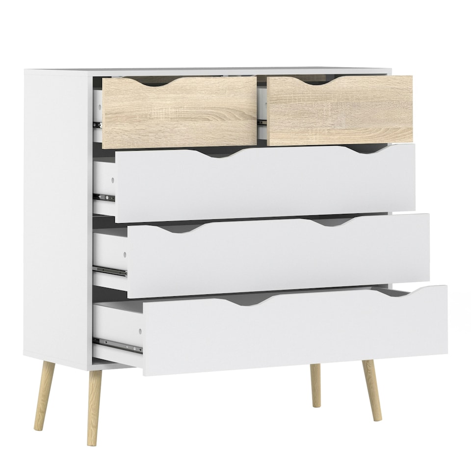 image 1 of Oslo Chest of 5 Drawers in White and Oak