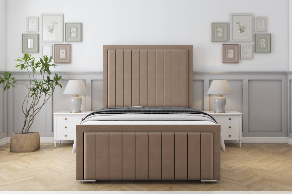 image 1 of Sloomy Pemberton Mink Plush Deep-Sided Bed Frame With 50" Upholstered Headboard 4'6 Double
