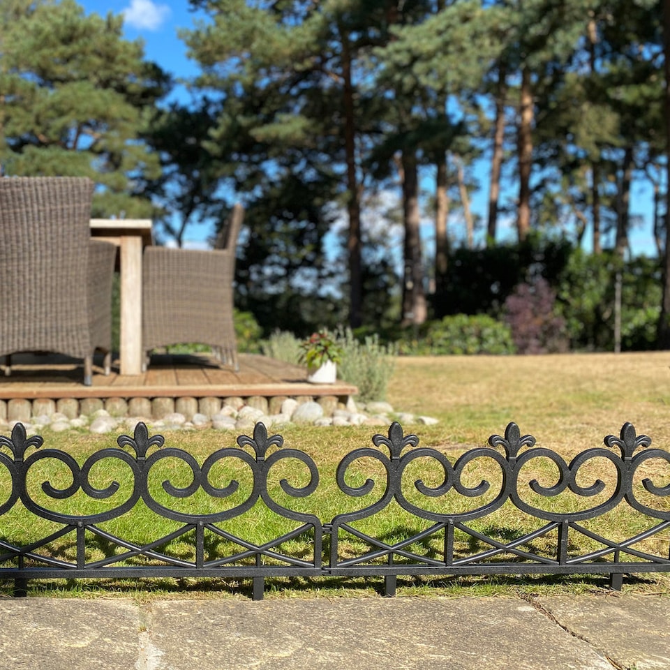 image 1 of Fleur de Lys Black Plastic Garden Lawn Edging (60cm x 32cm) - 5 Panels