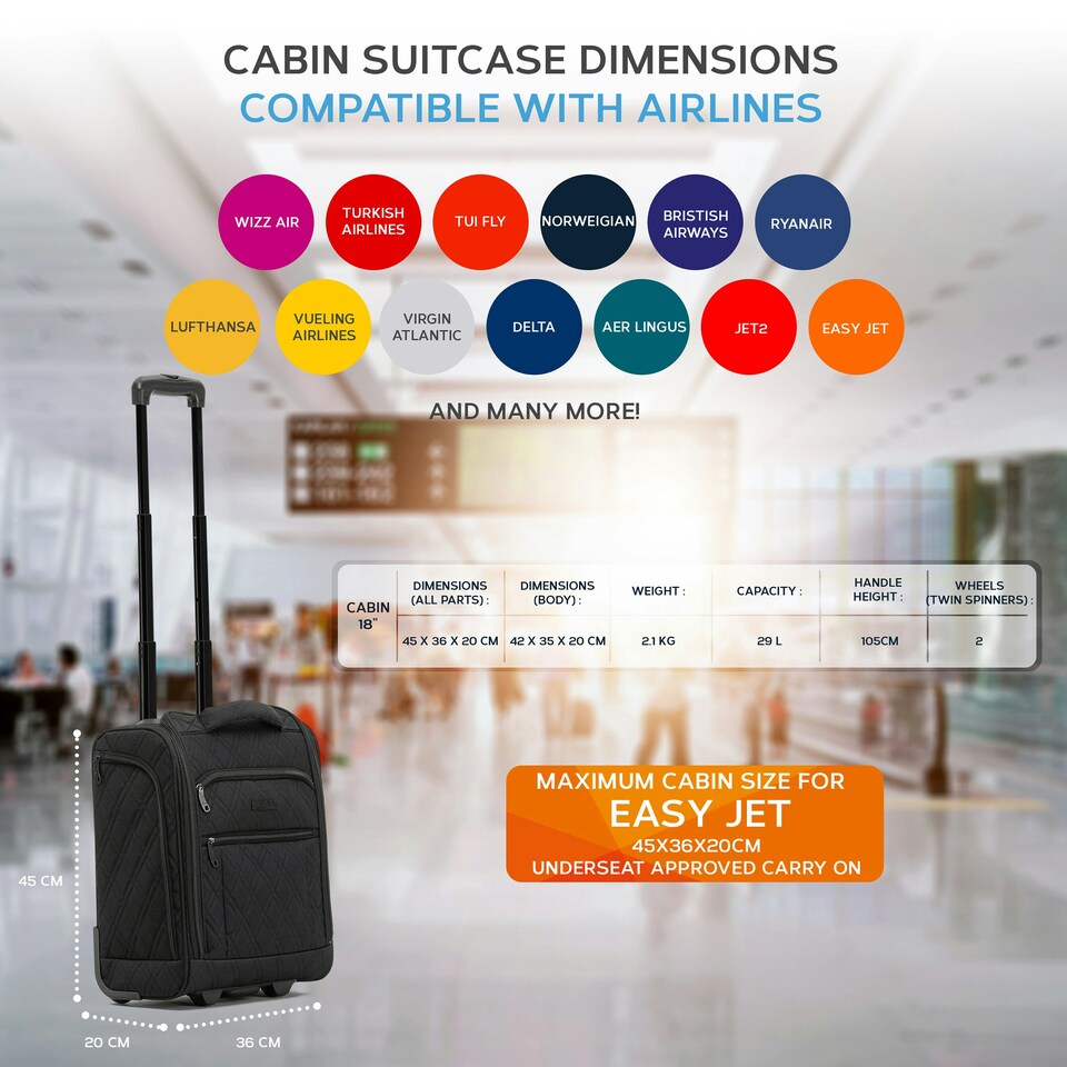 image 1 of Flight Knight 45x36x20cm easyJet Underseat Carry On Non Priority Approved Hand Luggage Case - 2 Wheels - Ultra Lightweight Durable Soft Textile Cabin Suitcase Grey | Charcoal | Cabin Bag