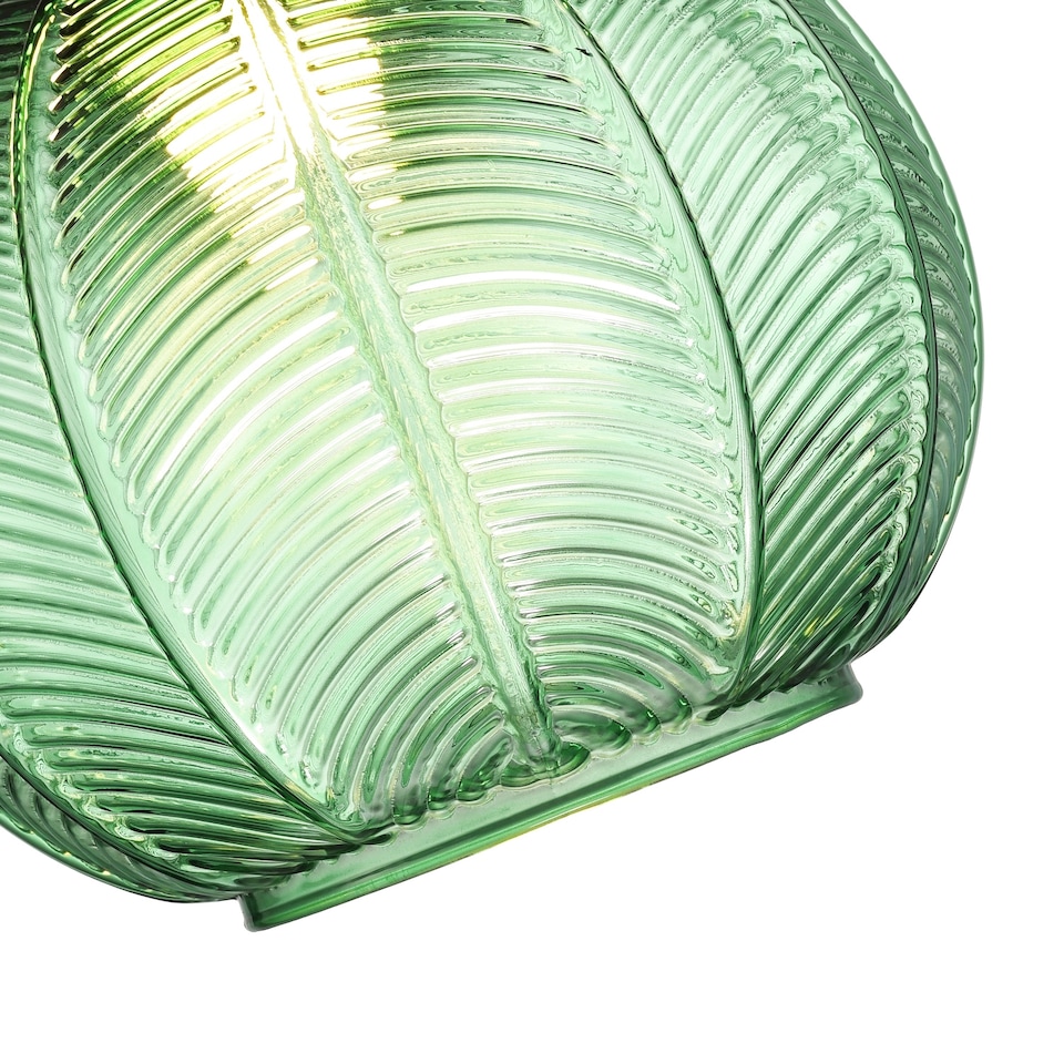 image 1 of Designer Ribbed Leaf Themed Forest Emerald Green Glass Pendant Lighting Shade | Green