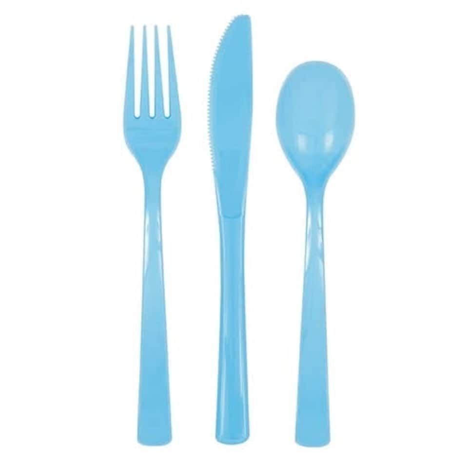 Powder Blue Plastic Reusable Assorted Cutlery Set - Pack of 18