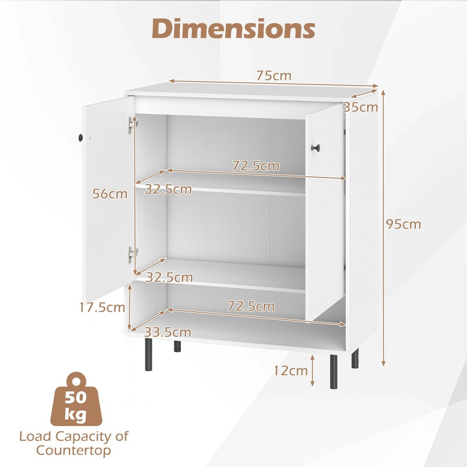 image 1 of COSTWAY Storage Cabinet 2 Door Buffet Sideboard White White