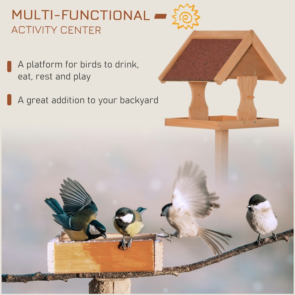 image 1 of PawHut Wooden Bird Feeder w/ Cross-shaped Support Feet Weather Resistant Roof