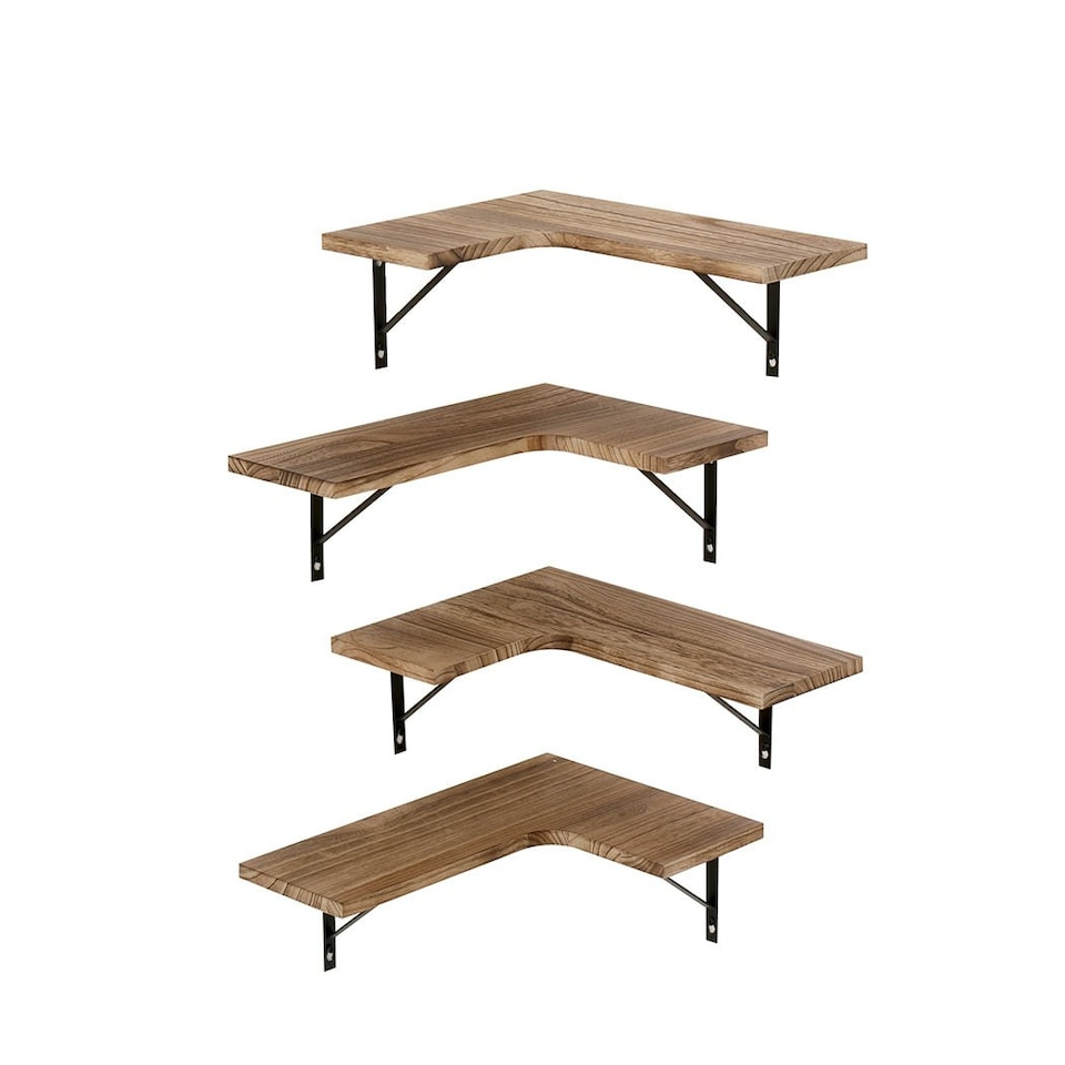 image 1 of Floating Shelf Wall Mounted Wood Rustic DIY Corner Hanging Shelves Storage 4PC Brown