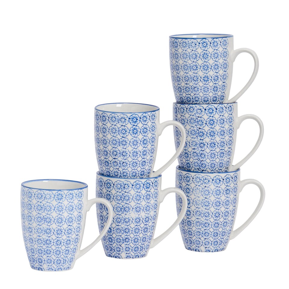 image 1 of Nicola Spring Nicola Spring Hand-Printed Mug - 330ml - Navy - Pack of 6 | Blue | Blue | 6