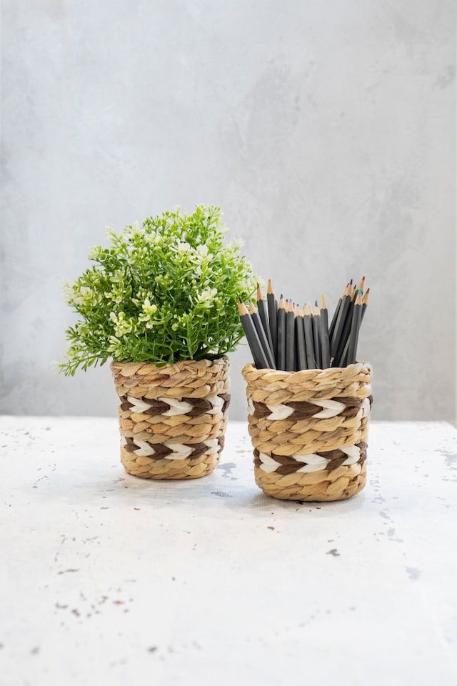 image 1 of KitchenCraft Water Hyacinth Planters, Set of 2, Striped Design