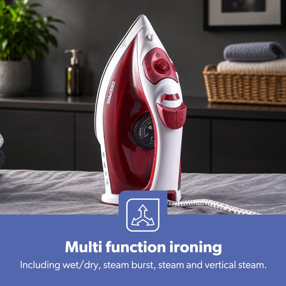 image 1 of GEEPAS Dry & Steam Iron Non Stick Soleplate 1800W Red