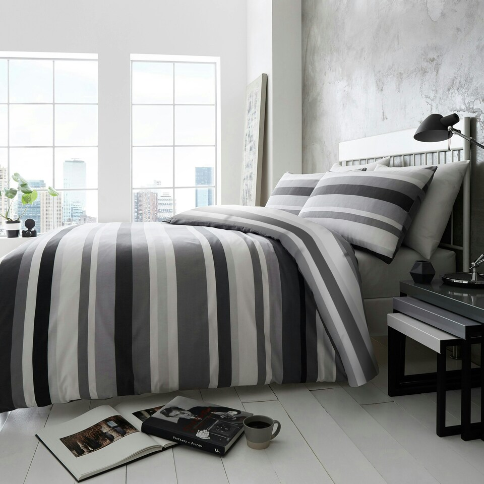 image 1 of Simply Stripes Duvet Cover Set - Super King - Charcoal
