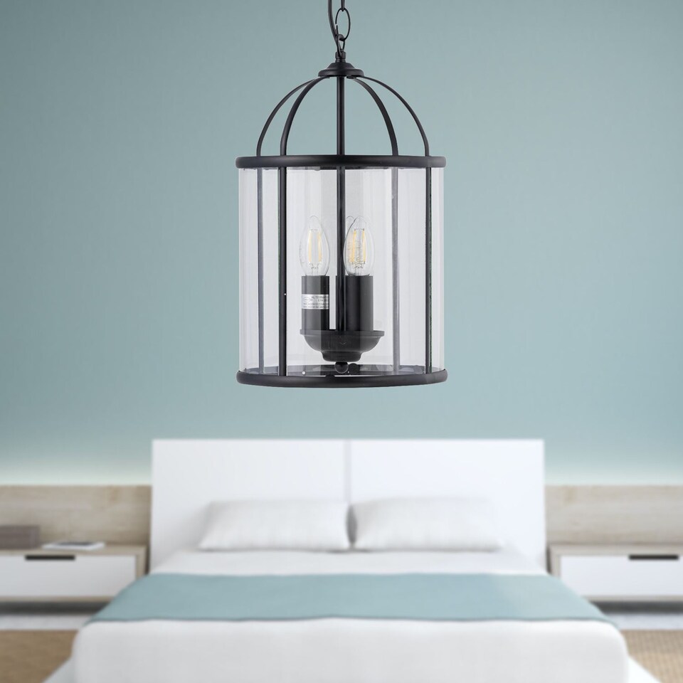 image 1 of Alicia - Black 3 Light Lantern Style Pendant | Black | Clear | 1