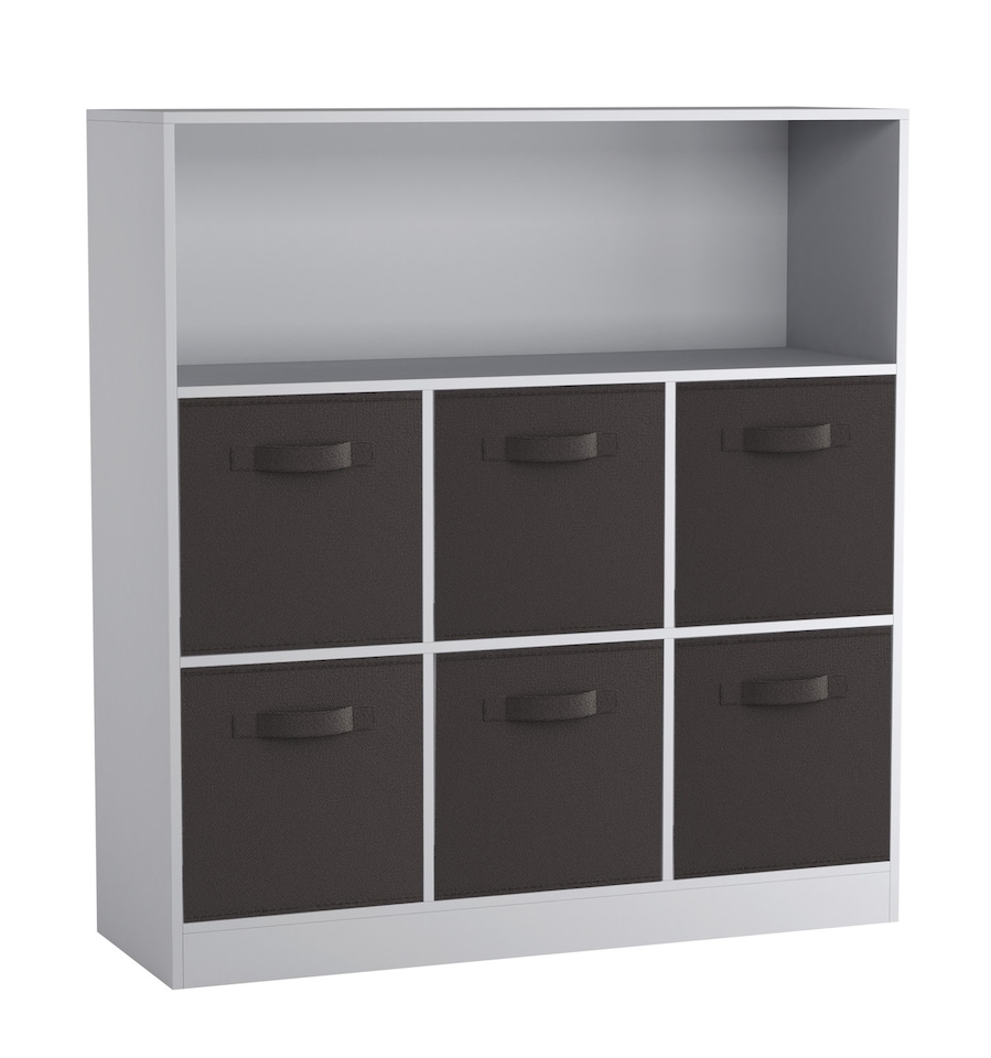 image 1 of Wide 7-Cube Bookcase With Drawers | Grey | Grey & Black | 1