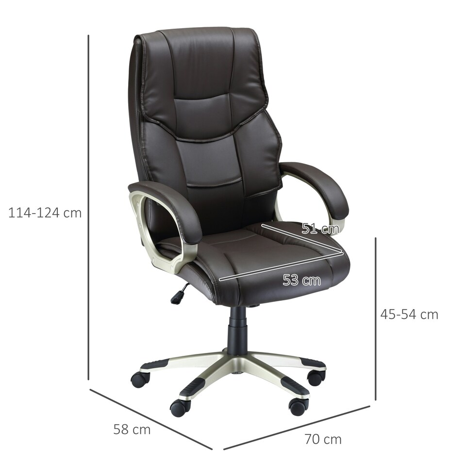 image 1 of HOMCOM Executive Office Chair Faux Leather Computer Desk Chair w/ Wheel Brown