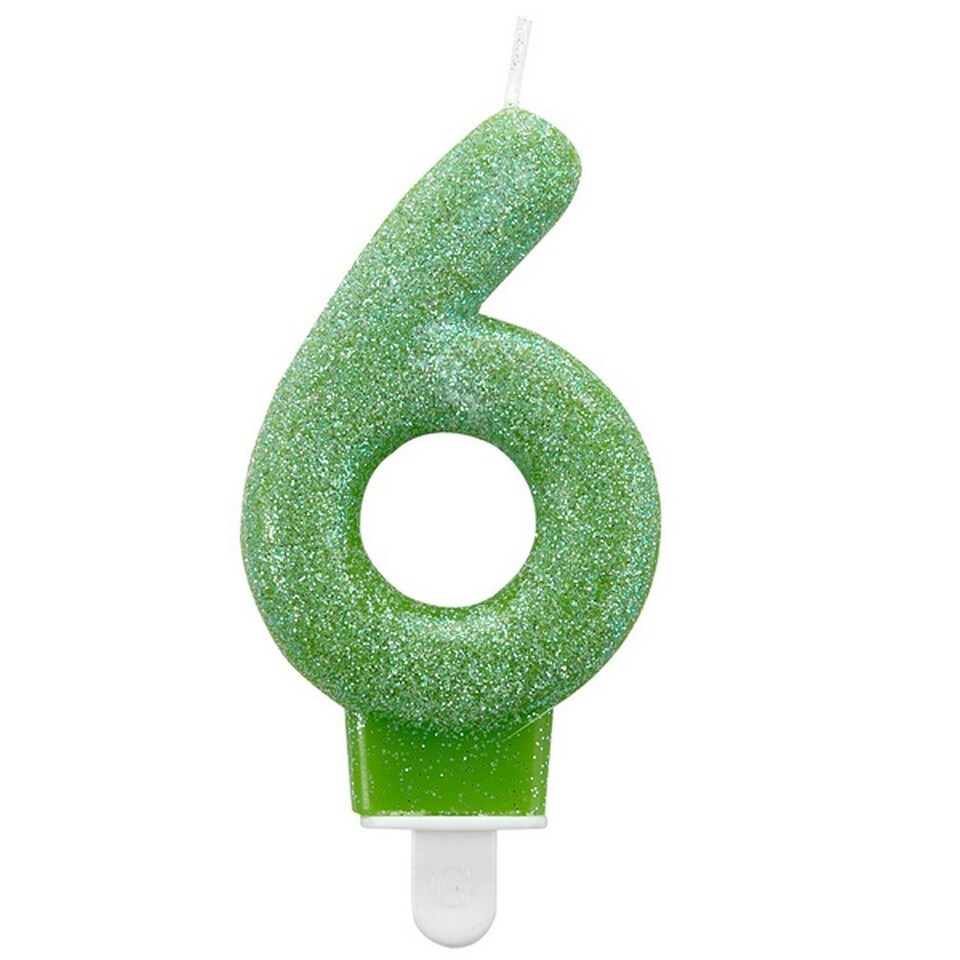 image 1 of Amscan Glitter Birthday Number Candle - Green - 6