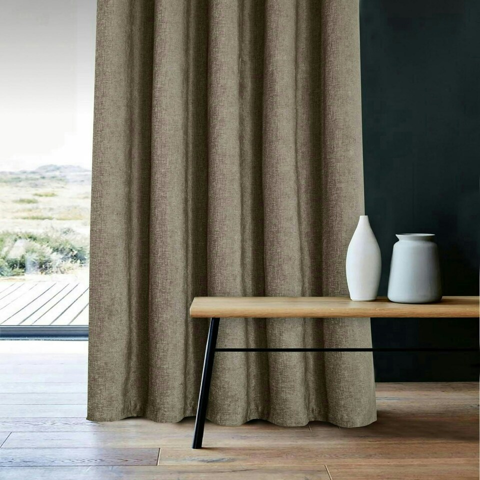 image 1 of Sundour Amberley Eyelet Curtains Brown 66x72" Brown