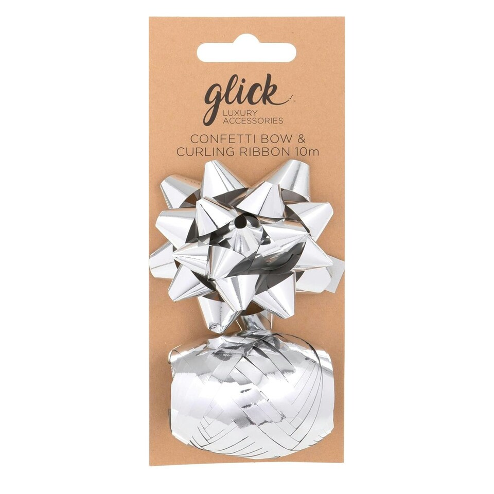 Glick Silver Bow / Curling Ribbon Multipack, Perfect for use in Birthday, Christmas, Valentine and other Celebrations, Arts & Crafts, Silver, Gift Bow